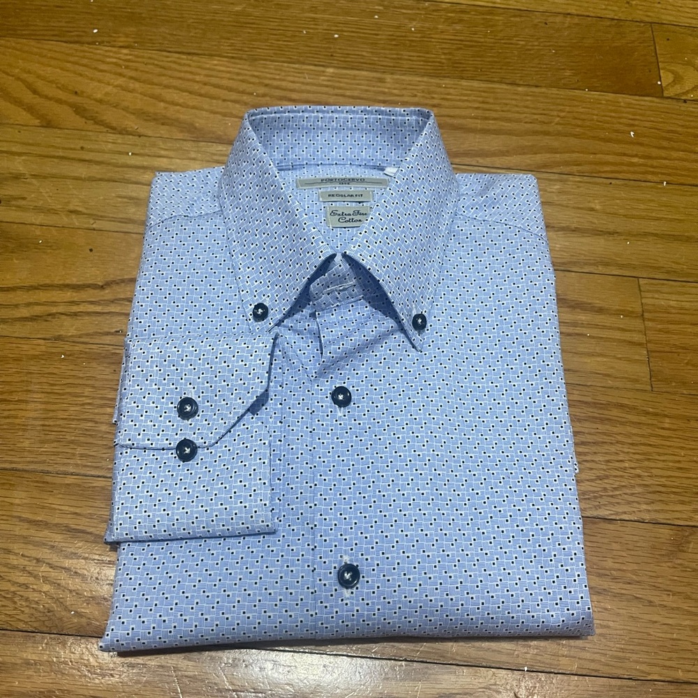 NWOT Porto Cervo 1958 Elegant Blue Patterned Italian Dress Shirt Sz M